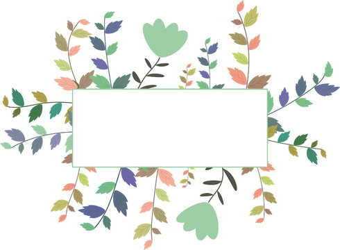Colorful leaves and flowers banner - white background