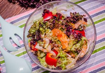 Diet salad with canned salmon