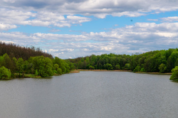 Lake in the spring on a cloudy day