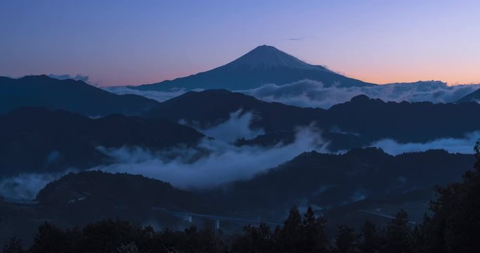 Sunrise of Mt Fuji and fog from Shimizu Shizuoka, Japan