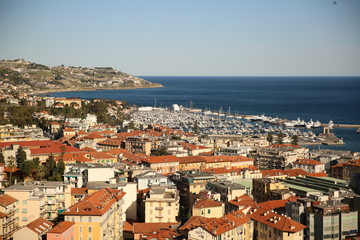 Naklejka na ściany i meble Aerial top view of Monaco from the grand corniche road.
