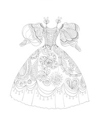 doodle old fashioned dress in black and white colors