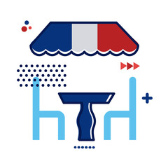 restaurant place with france flag flat style