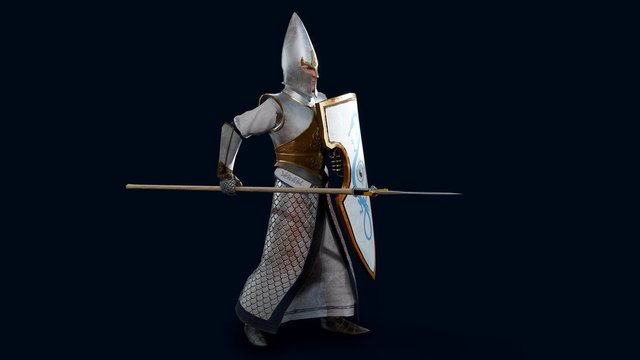 Elven warrior 3d render,  fantasy swordsman and spearman 3dmodel
