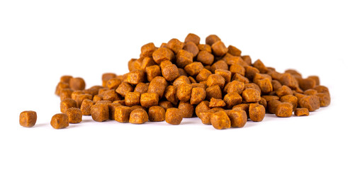 dry pet food. isolated on white. Food for cats and dogs.