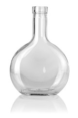 empty clear cognac bottle isolated on white background
