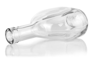 empty clear cognac bottle isolated on white background