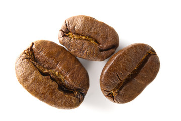 Coffee Beans Macro. coffee bean closeup isolated on white background.