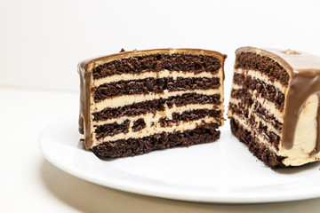 Delicious french Chocolate Cake. Tasty dessert in a pastry shop