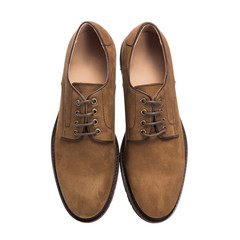 men's classic shoes with suede leather, object isolated on white background, clothing accessory