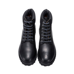 high leather boots for work and tourism, isolated clothing accessories on a white background
