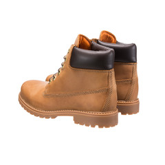 high leather boots for work and tourism, isolated clothing accessories on a white background