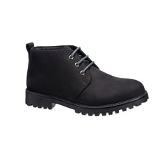 black autumn shoes boots with lace-up tread isolated on white background