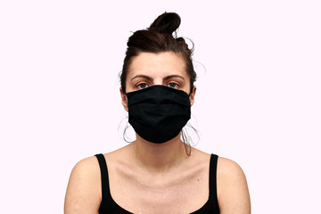 Italian Woman with black Corona Mask 