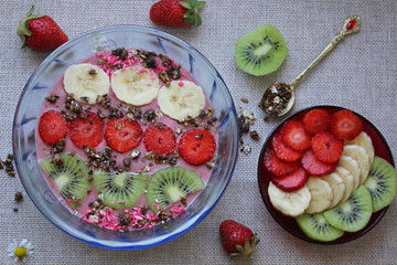 healthy breakfast with yogurt, berries  and granola