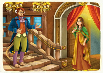 cartoon scene with young girl princess and prince - illustration © honeyflavour