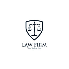 Law office logo in the form of shield. The judge, Law firm logo template, lawyer set of vintage labels. Lawyer Attorney Advocate Logo design vector template.  Shield Law Legal firm Security comp