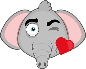 Vector illustration of a cartoon elephant face in love