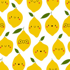 Kawaii Cartoon Lemon. Colored  Patterns