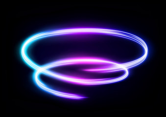 Abstract Multicolor Wavy Line of Light, isolated on Dark Background. Vector Illustration