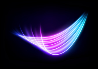 Abstract Multicolor Wavy Line of Light, isolated on Dark Background. Vector Illustration