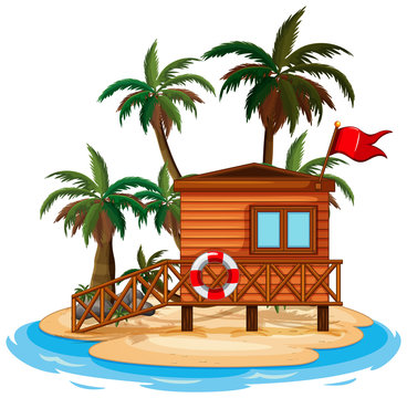 wooden lifeguard station on tropical island clip art preview