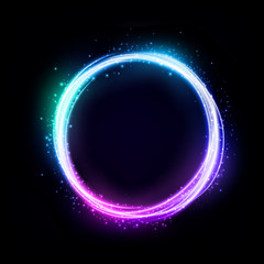 Abstract Multicolor Wavy Line of Light, isolated on Dark Background. Vector Illustration