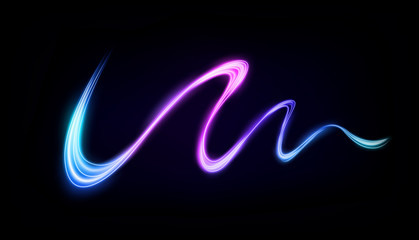 Abstract Multicolor Wavy Line of Light, isolated on Dark Background. Vector Illustration
