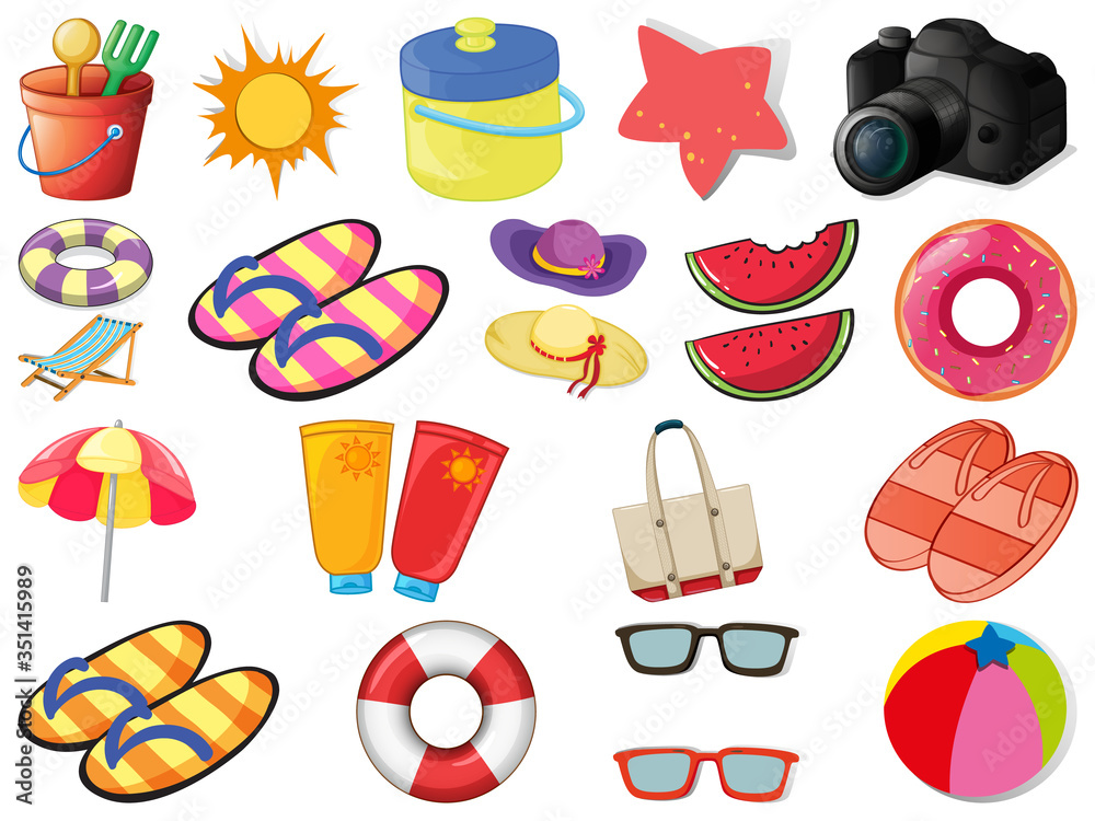 Wall mural set of beach objects