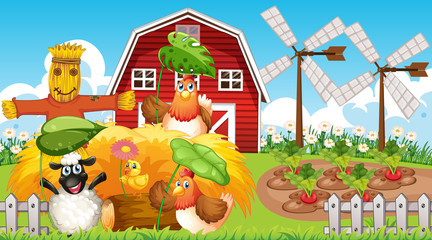 Farm theme background with farm animals
