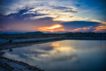 This unique photo shows the hilly landscape with lakes, from hua to thailand, taken with a drone during a fantastic sunset!