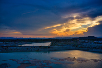 This unique photo shows the hilly landscape with lakes, from hua to thailand, taken with a drone during a fantastic sunset!