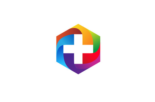 Colorful Geometric Hexagon Medical Head Logo Design Vector Illustration