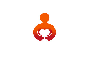 Creative Happy Abstract Person Holding Heart Love Logo Design Symbol Illustration
