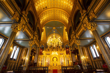 Sveti Stephen Church-Iron Church (Turkish: Demir Kilise) interior wide angle view is a Bulgarian Orthodox church made of prefabricated cast iron elements in neo gothic style in Balat, Istanbul, Turkey