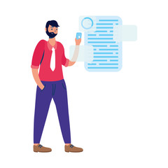 young man using smartphone with social media technology