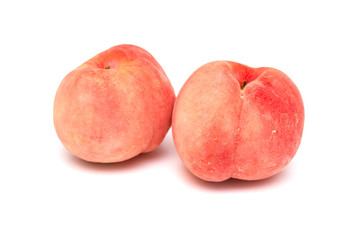side view fresh peaches on a white background