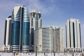 Fototapeta na wymiar Russia, Chechen Republic, the city of Grozny. High-rise buildings, the city of Grozny.