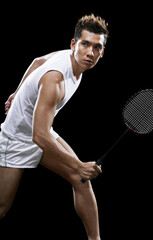 Man playing badminton