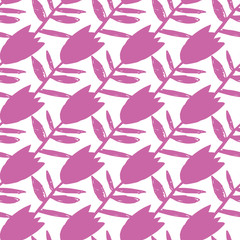 Abstract pink bluebell flowers seamless pattern on white background. Floral endless wallpaper.