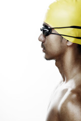 Man with goggles and swimming cap