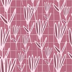 Little forest flowers seamless pattern on red background. Floral wallpaper.