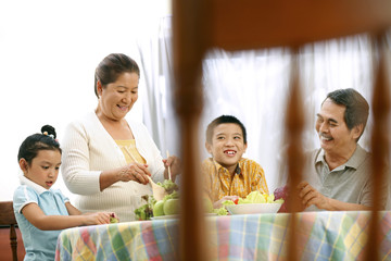 Family preparing a meal together