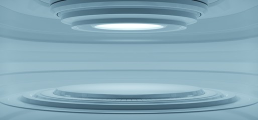 Empty light white studio room futuristic Sci Fi big hall room with lights white, Future background for design.