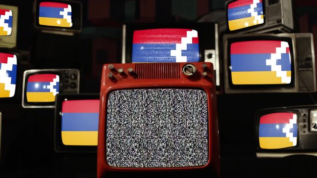 Flag of Artsakh and Vintage Televisions.