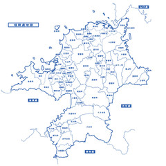 福岡県地図 シンプル白地図 市区町村