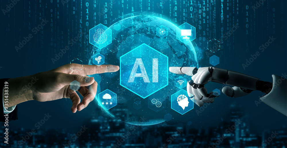 Poster 3d rendering futuristic robot technology development, artificial intelligence ai, and machine learni
