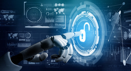 3D Rendering futuristic robot technology development, artificial intelligence AI, and machine...