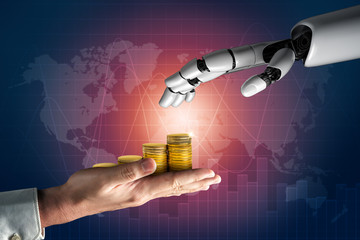 3D Rendering futuristic robot technology development, artificial intelligence AI, and machine...