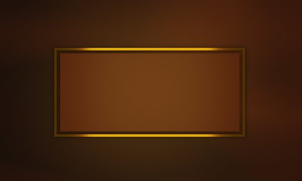 Illustration of brown gradient background with blank box and copy space for text and images with a shiny, glossy gold frame or border. Great for banners, backdrops, promotions, advertising and posters